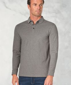 Frederick Cotton Stretch Grey Marl Long Sleeve Polo Shirt