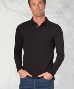 Frederick Cotton Stretch Black Long Sleeve Polo Shirt