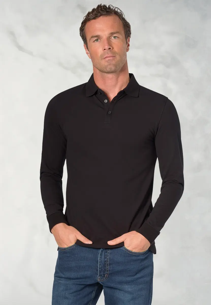 Frederick Cotton Stretch Black Long Sleeve Polo Shirt