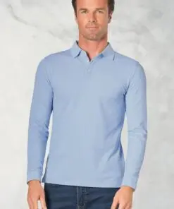 Frederick Cotton Stretch Sky Blue Marl Long Sleeve Polo Shirt