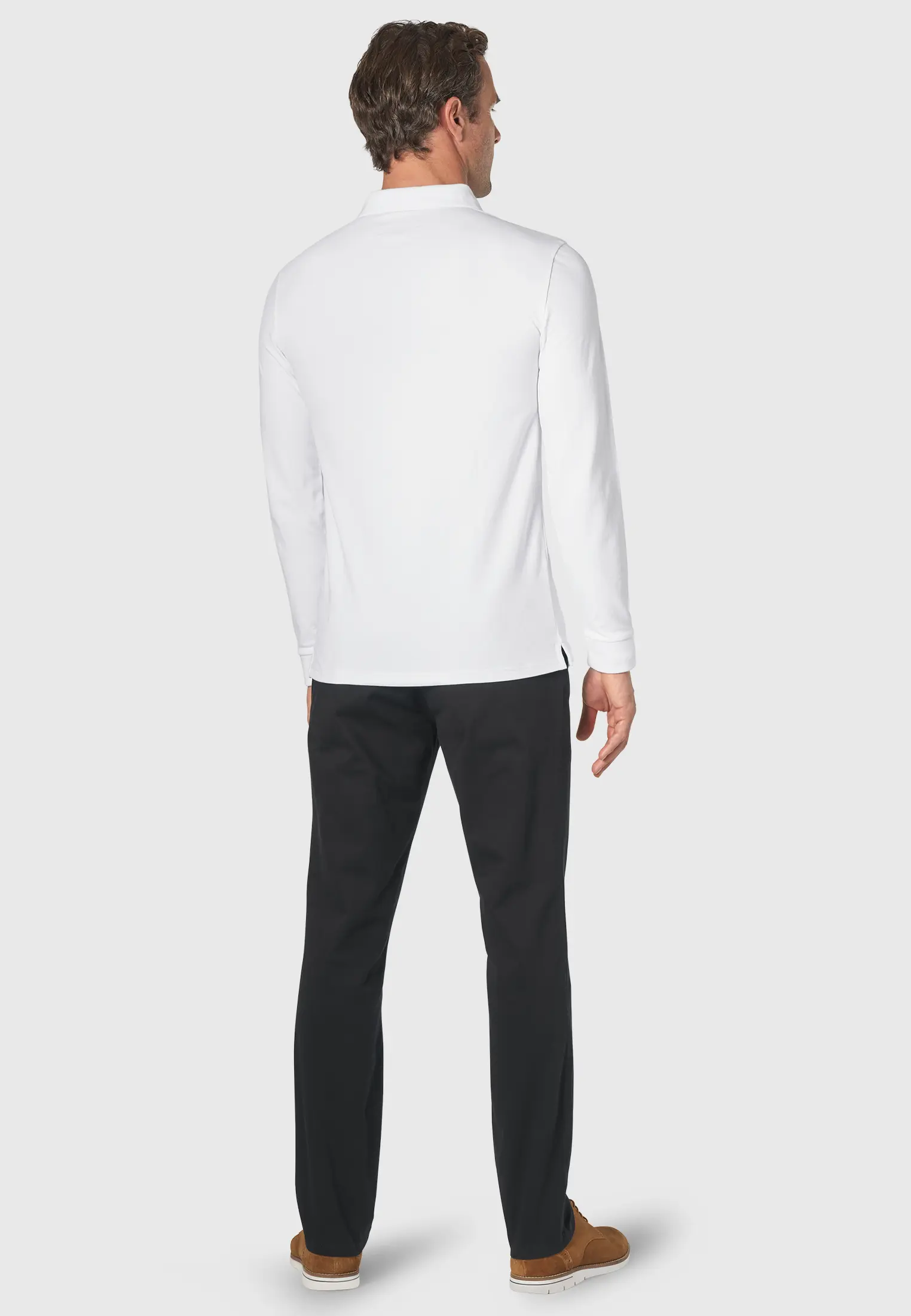 Frederick Cotton Stretch White Long Sleeve Polo Shirt - Image 2