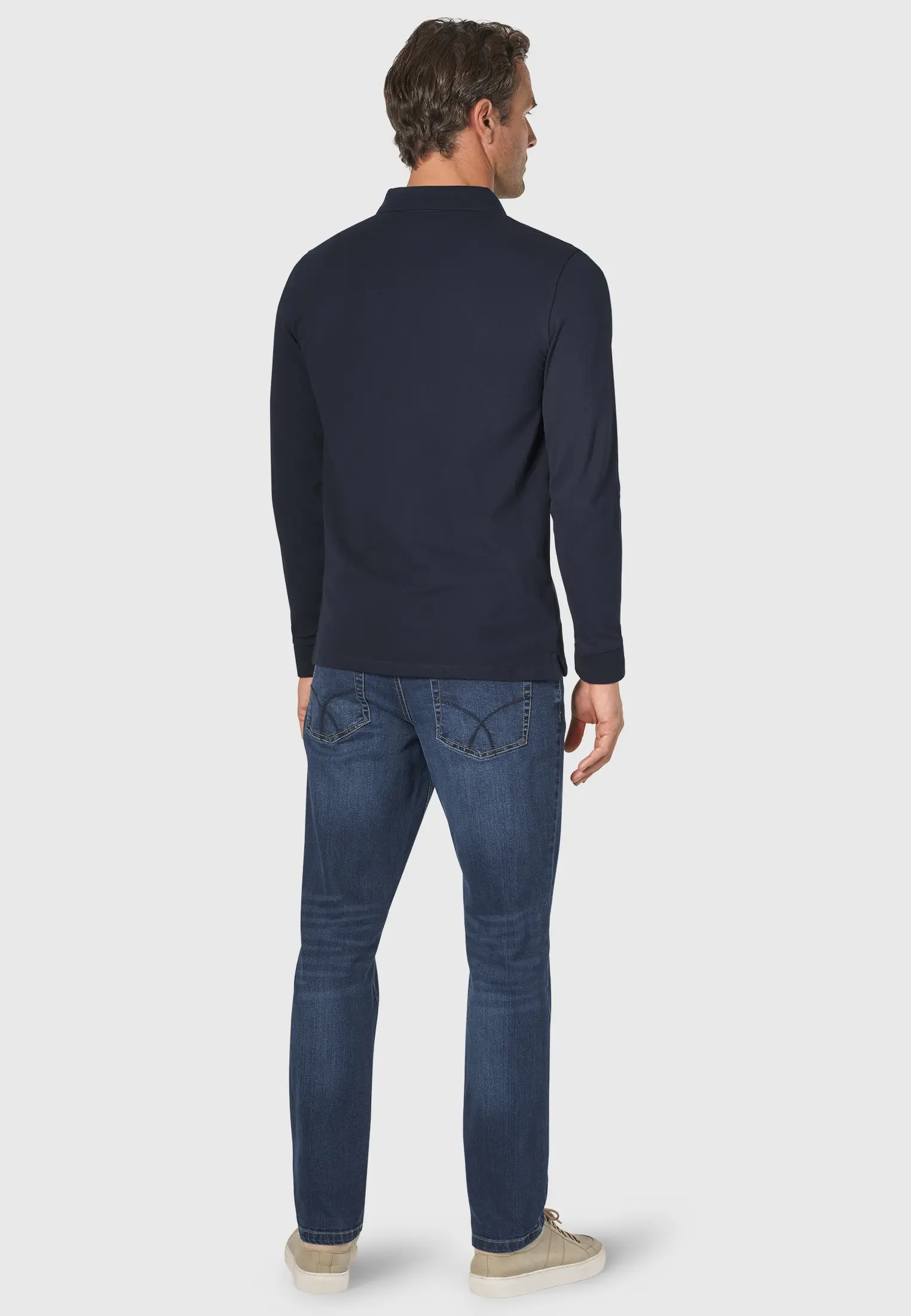 Frederick Cotton Stretch Navy Long Sleeve Polo Shirt - Image 2