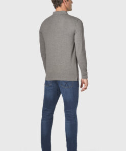 Alternative view of Frederick Cotton Stretch Grey Marl Long Sleeve Polo Shirt