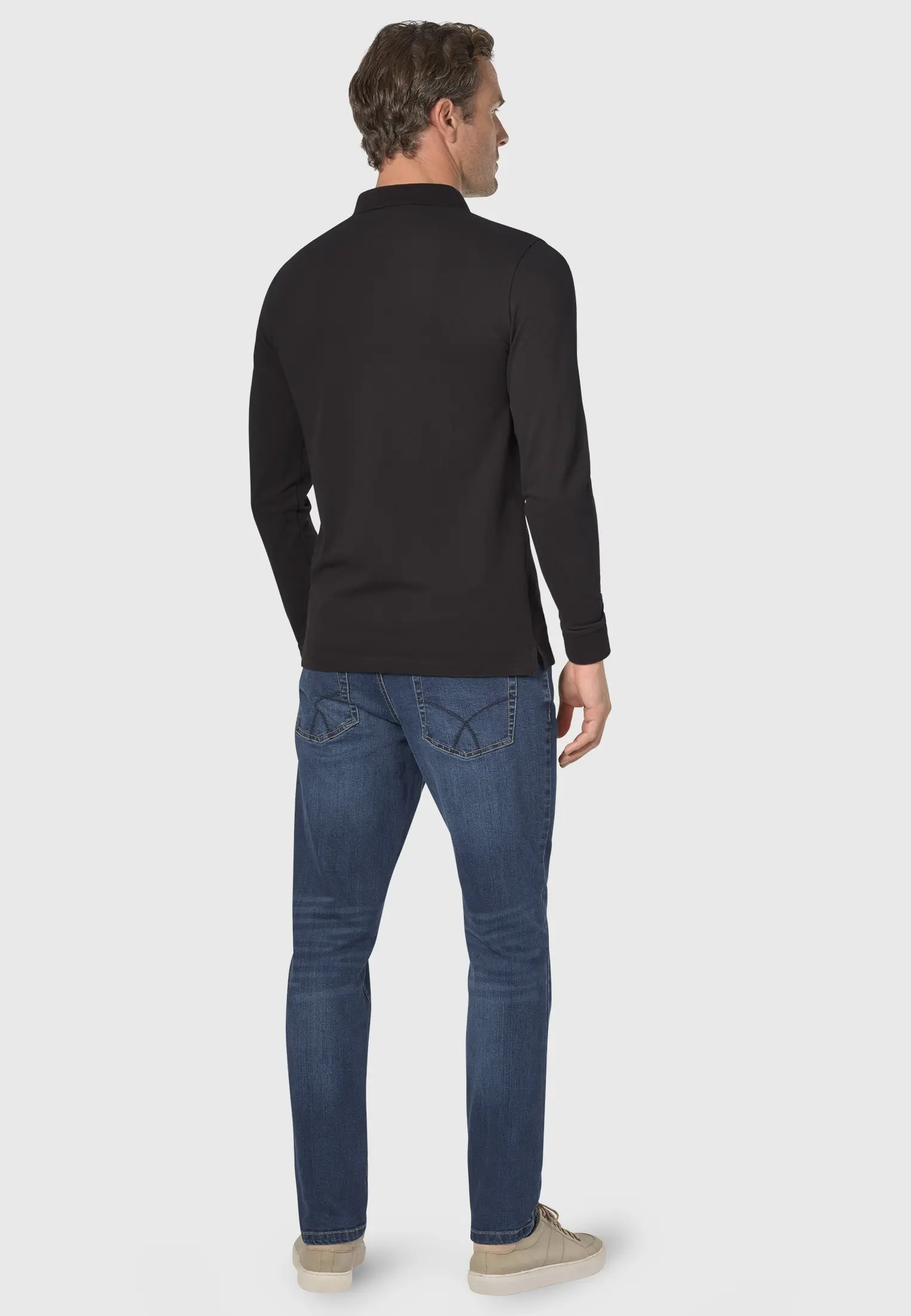 Frederick Cotton Stretch Black Long Sleeve Polo Shirt - Image 2