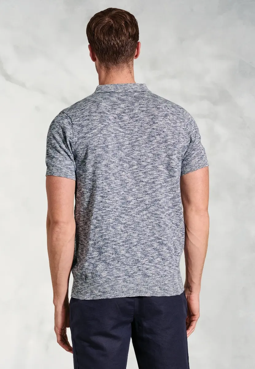 Gibson Navy Slub Linen Blend Polo Shirt - Image 2