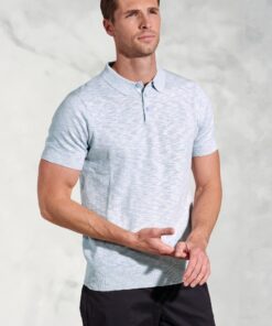 Gibson Sky Blue Slub Linen Blend Polo Shirt