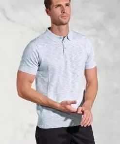 Gibson Sky Blue Slub Linen Blend Polo Shirt
