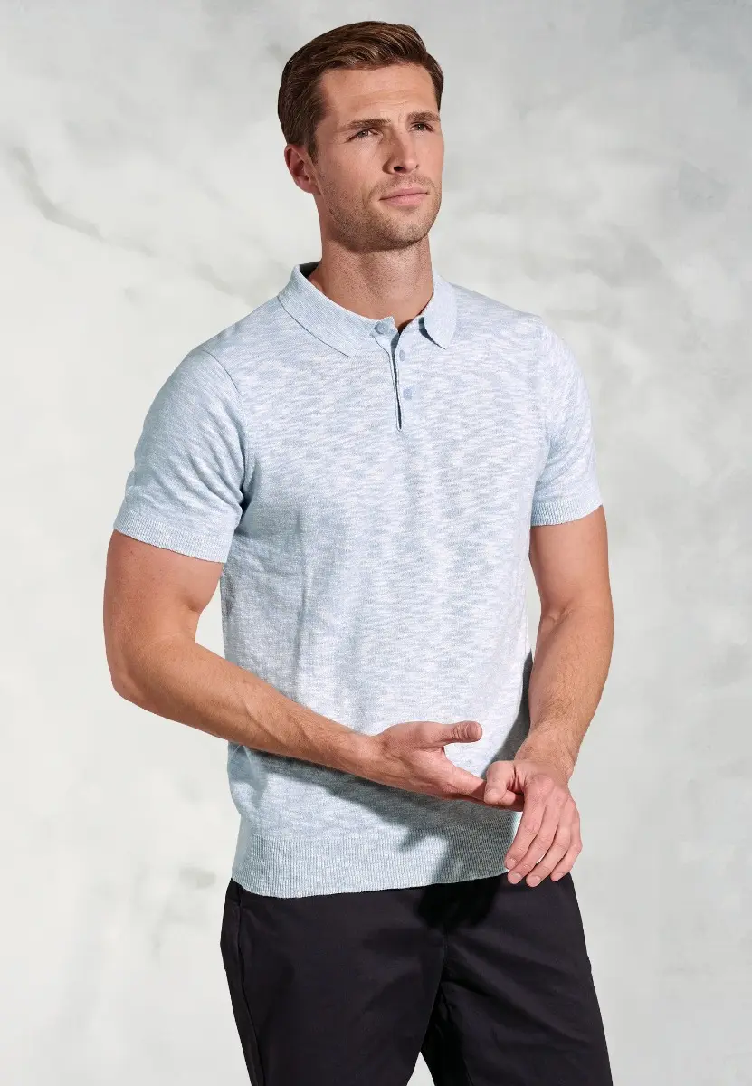 Gibson Sky Blue Slub Linen Blend Polo Shirt