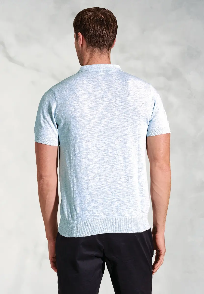 Gibson Sky Blue Slub Linen Blend Polo Shirt - Image 2