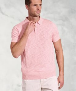 Gibson Pink Slub Linen Blend Polo Shirt