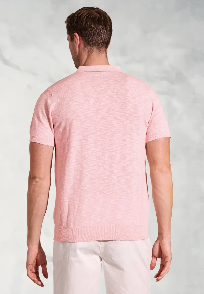 Gibson Pink Slub Linen Blend Polo Shirt - Image 2