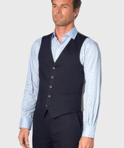 Tailored Fit Gower Navy Linen Blend Waistcoat