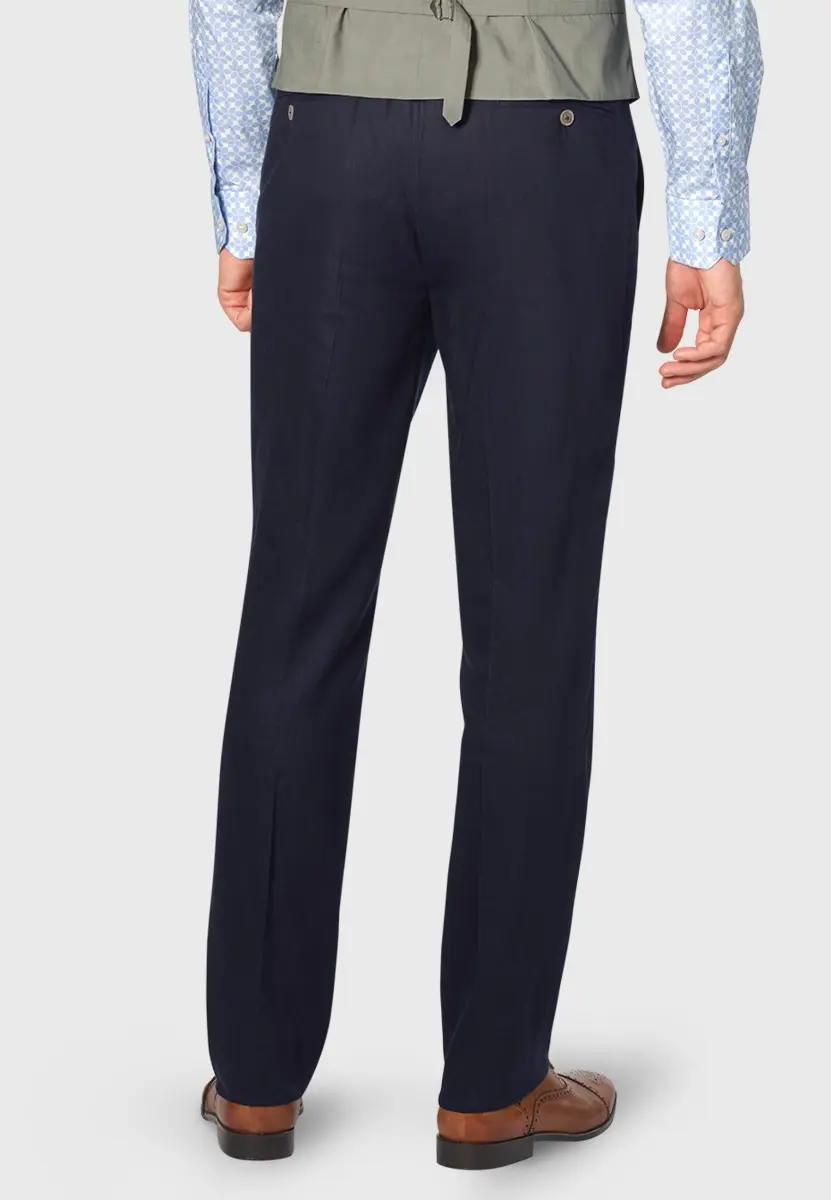 Tailored Fit Gower Navy Linen Blend Suit Trouser - Image 2