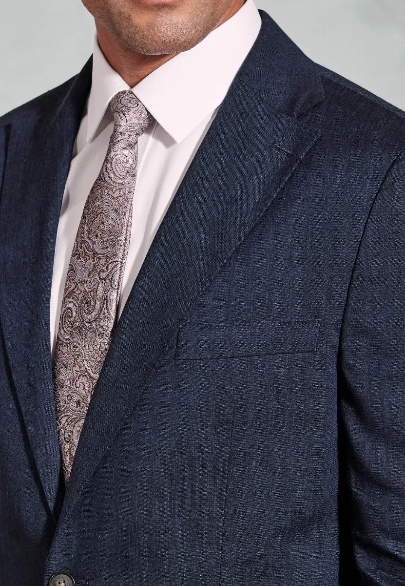 Tailored Fit Grant Navy Linen Blend Mixer Suit Jacket - Image 2