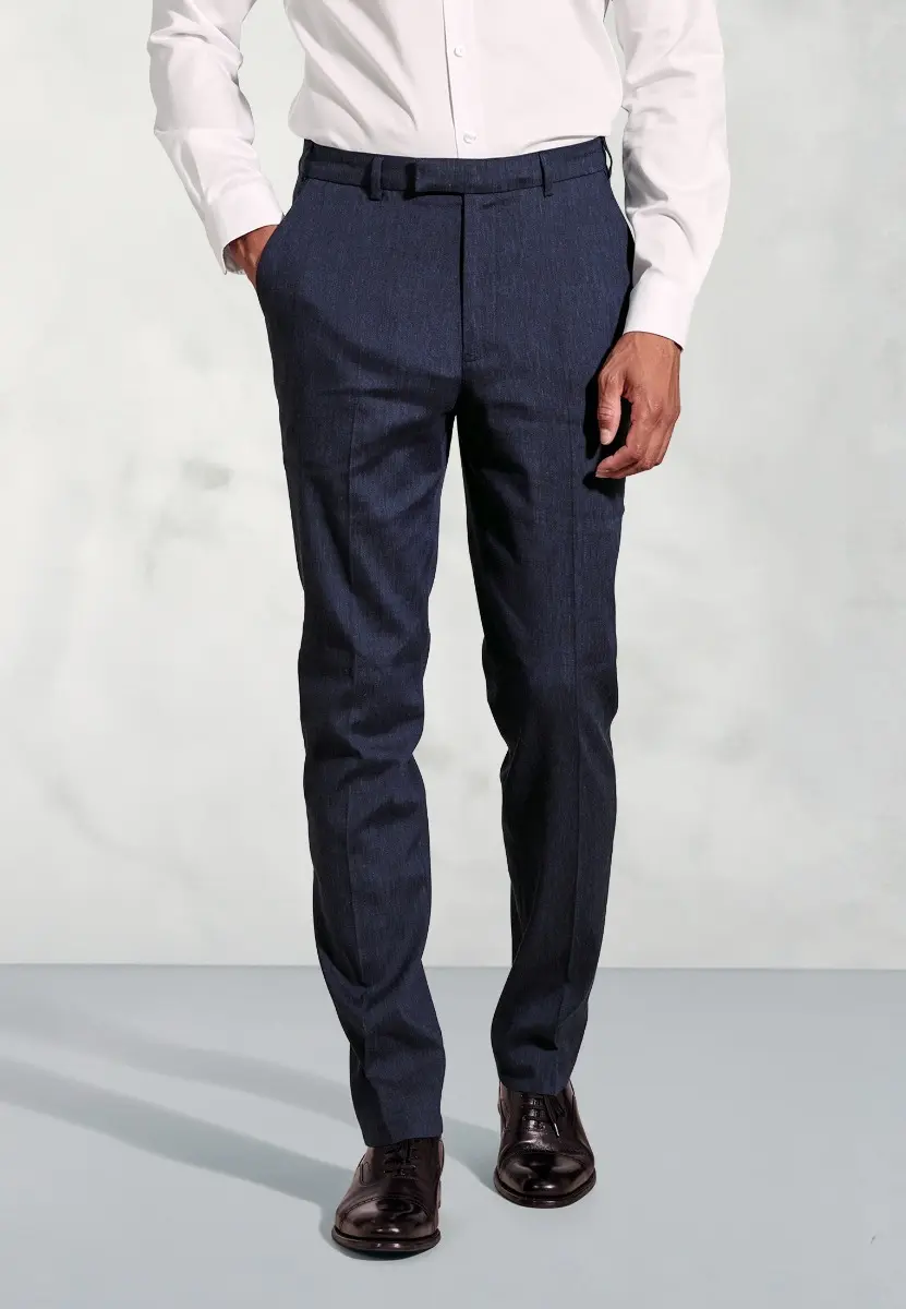 Tailored Fit Grant Navy Linen Blend Mixer Suit Trouser