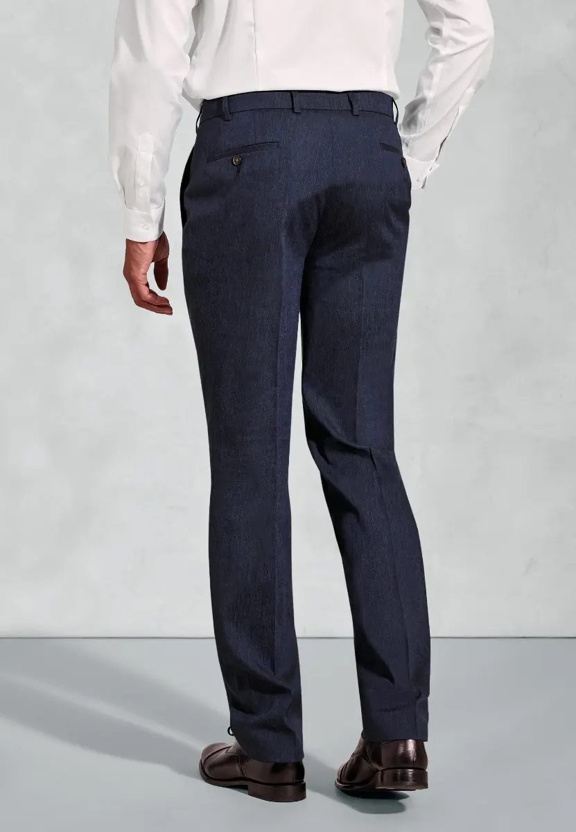 Tailored Fit Grant Navy Linen Blend Mixer Suit Trouser - Image 2