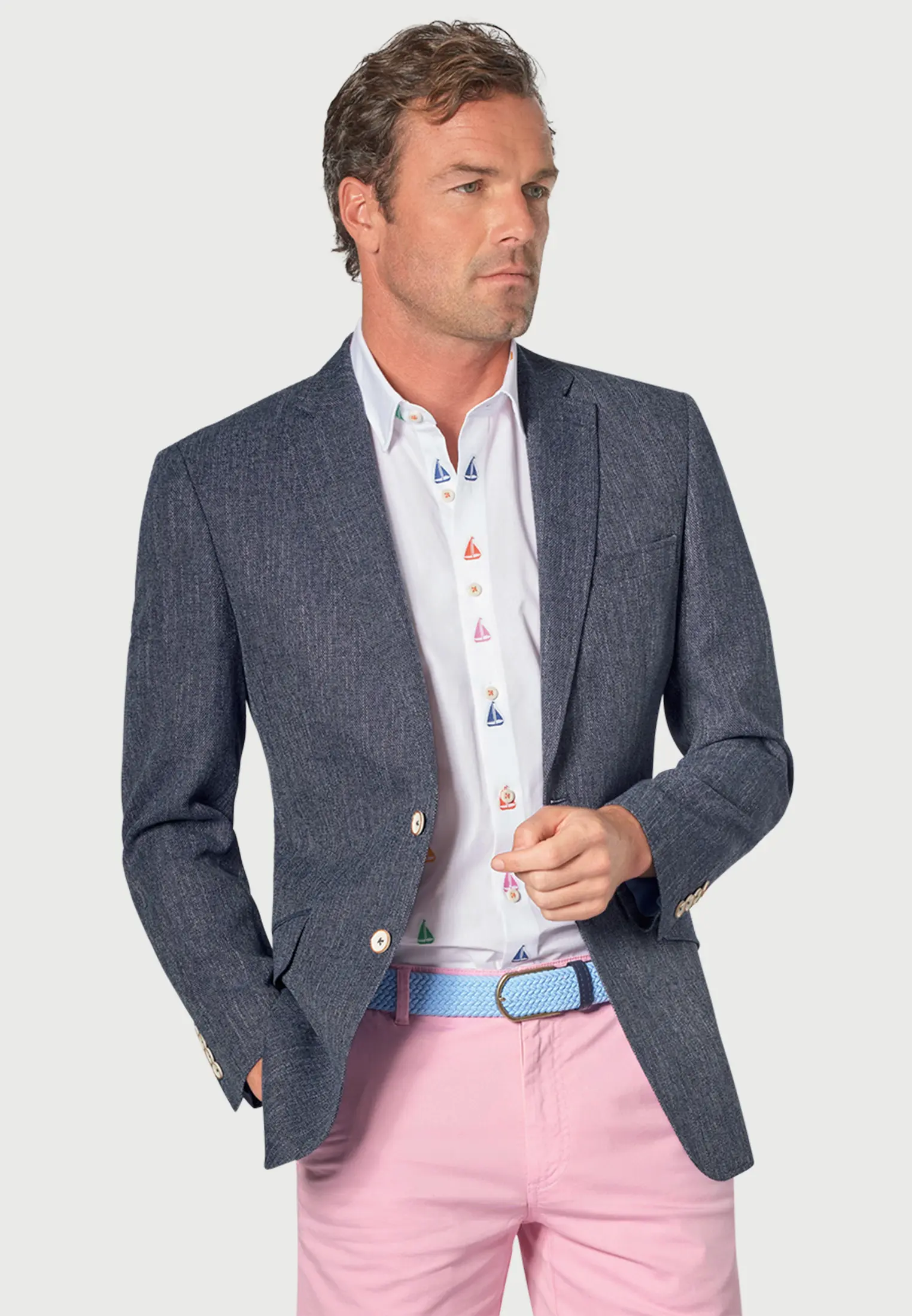 Regular Fit Greig Mid Blue Textured Jacket
