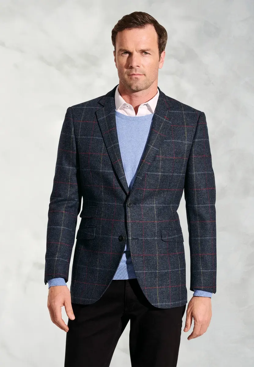 Tailored Fit Haincliffe Blue Check Wool Suit Jacket