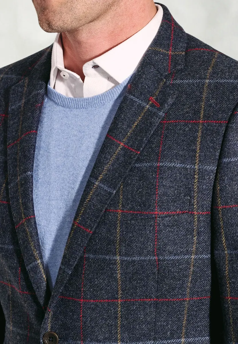 Tailored Fit Haincliffe Blue Check Wool Suit Jacket - Image 2
