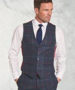 Tailored Fit Haincliffe Blue Check Wool Waistcoat