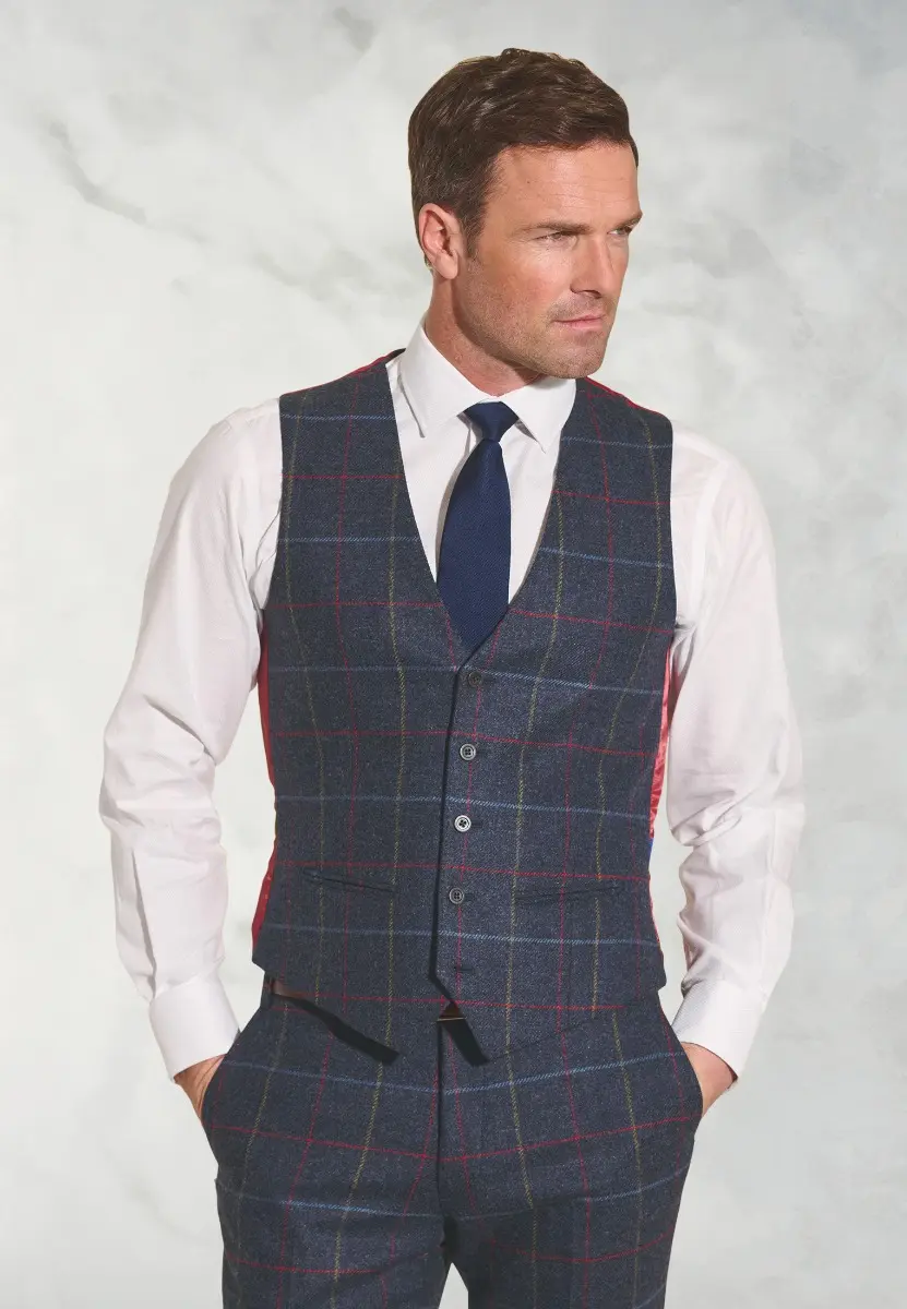 Tailored Fit Haincliffe Blue Check Wool Waistcoat