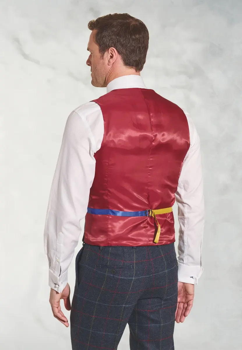 Tailored Fit Haincliffe Blue Check Wool Waistcoat - Image 2