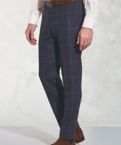 Tailored Fit Haincliffe Blue Check Wool Suit Trouser