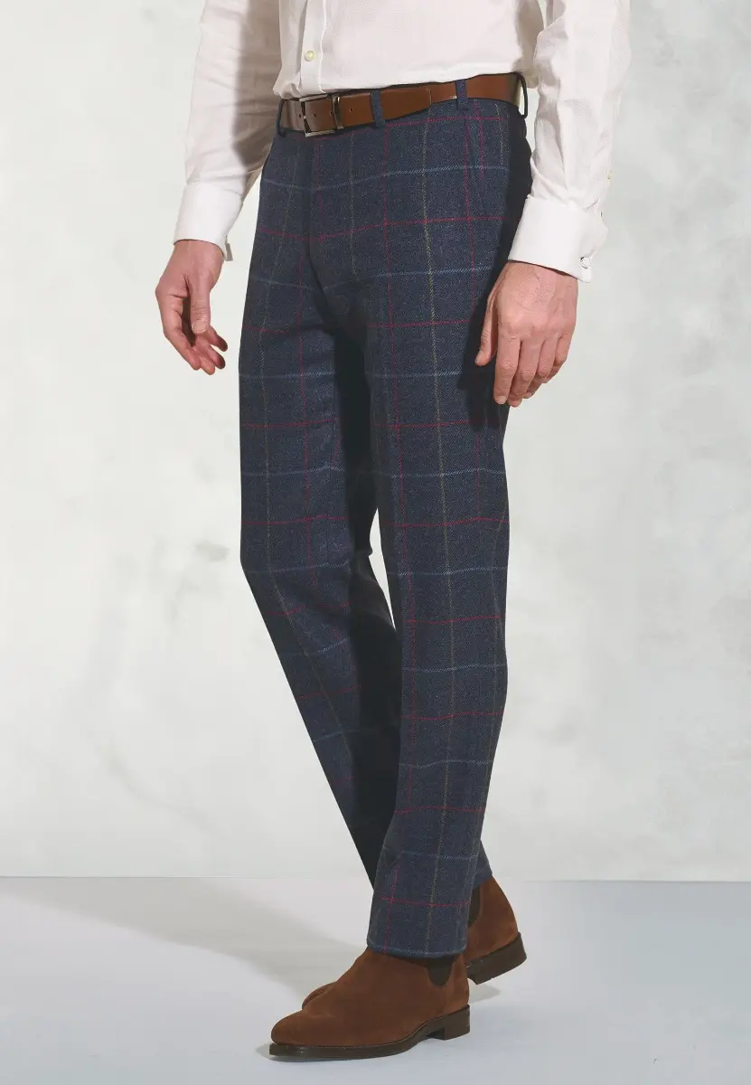 Tailored Fit Haincliffe Blue Check Wool Suit Trouser