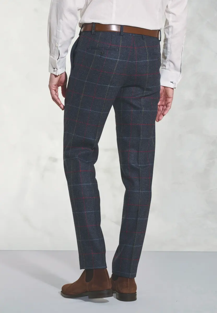 Tailored Fit Haincliffe Blue Check Wool Suit Trouser - Image 2