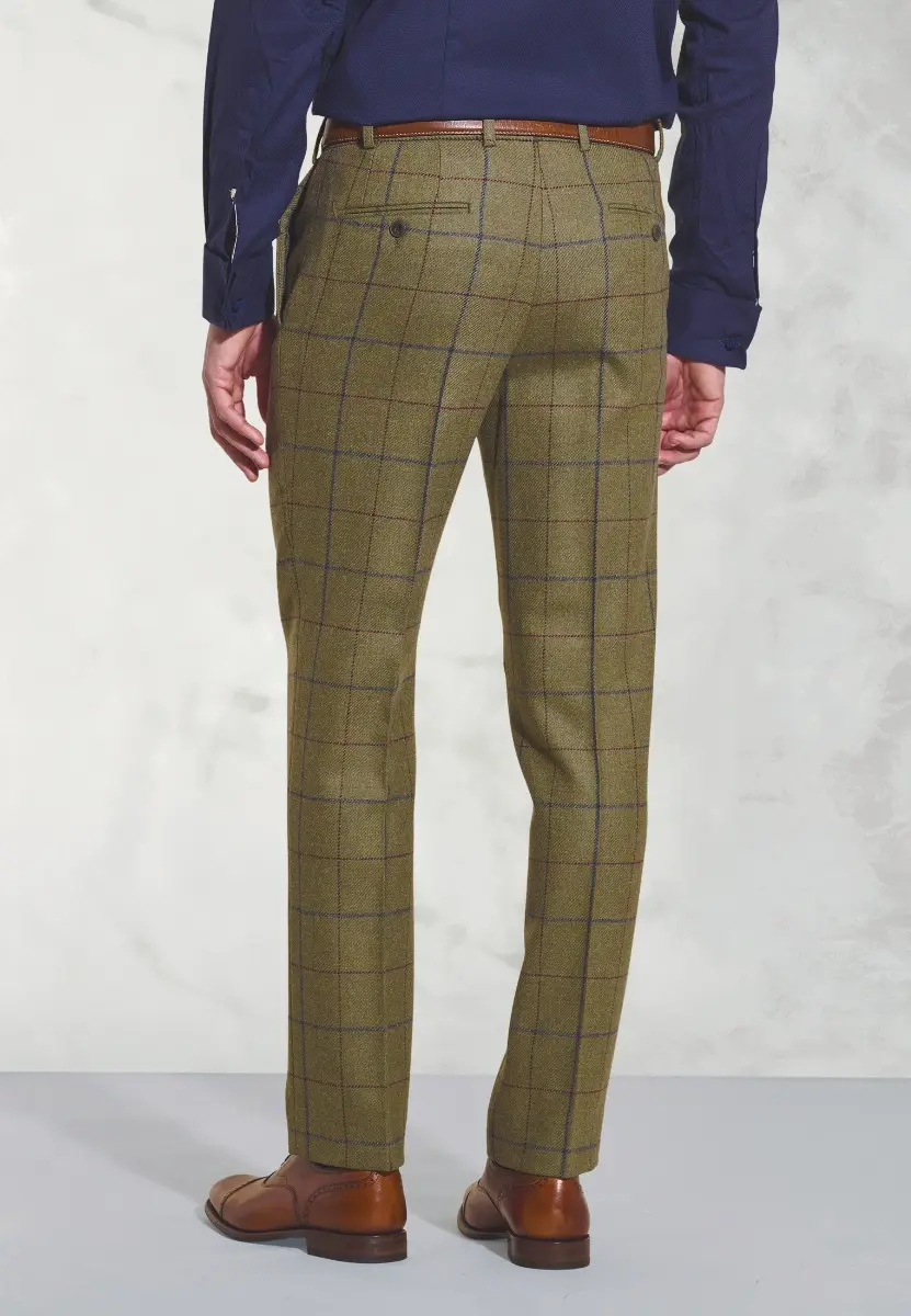 Tailored Fit Haincliffe Green Check Wool Suit Trouser - Image 2