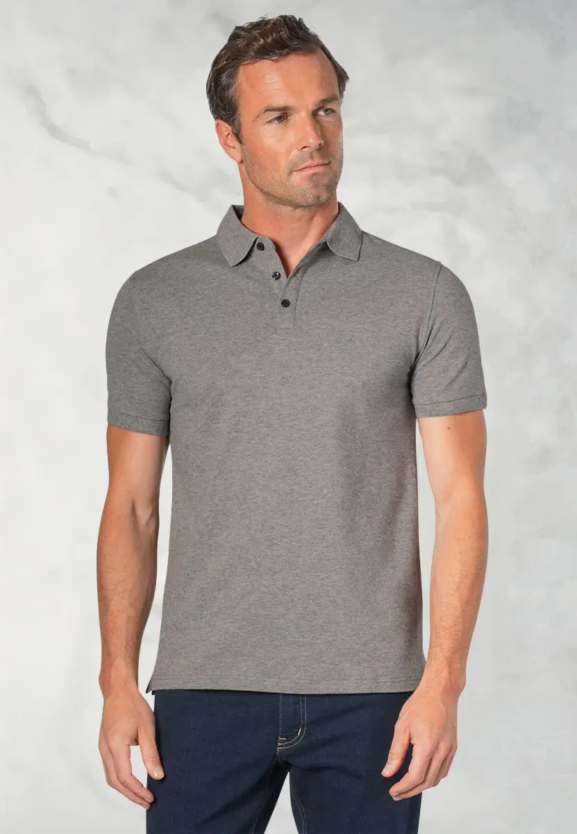 Hampton Cotton Stretch Grey Marl Polo Shirt