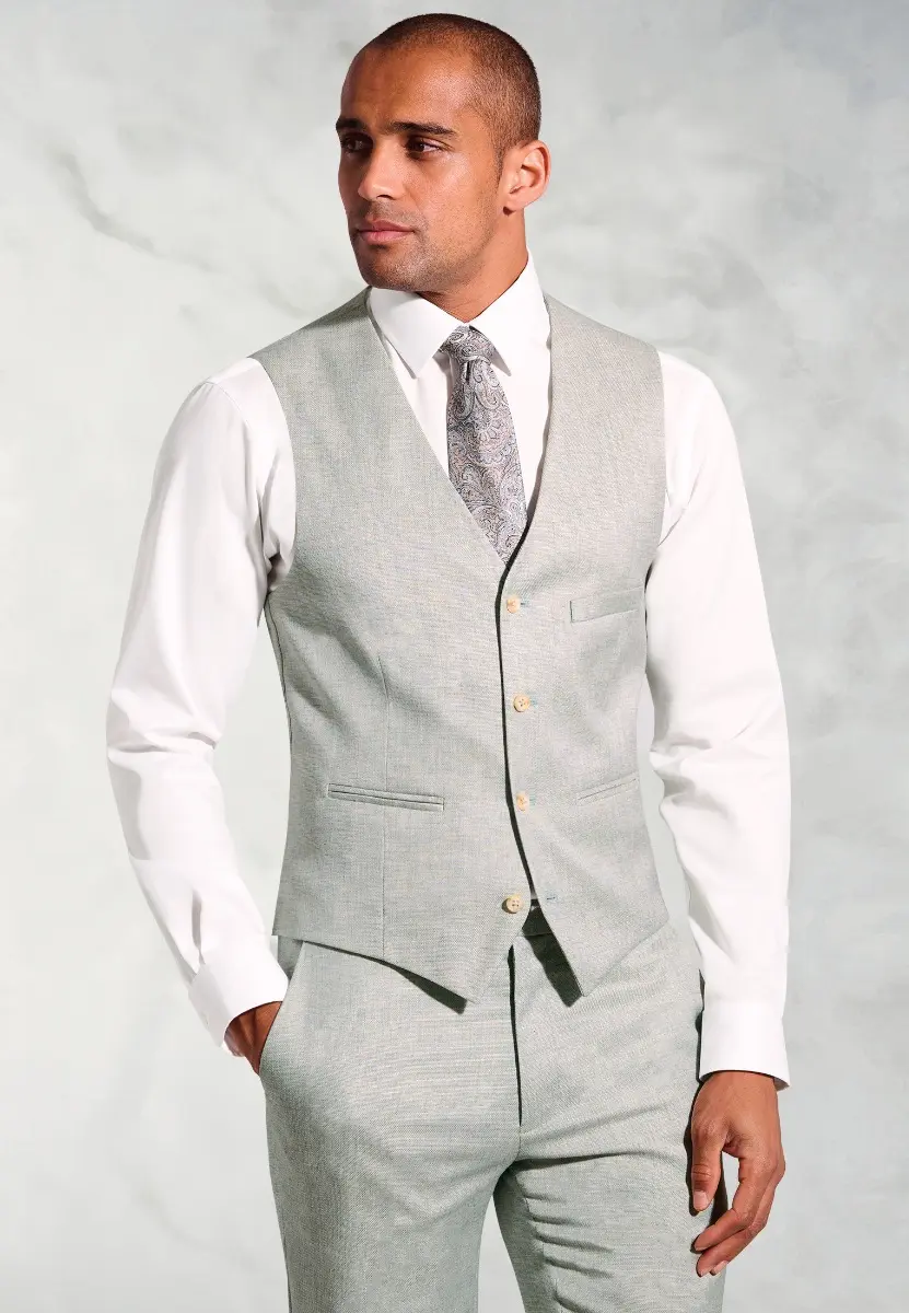 Tailored Fit Hardy Green Textured Occasion Suit Waistcoat
