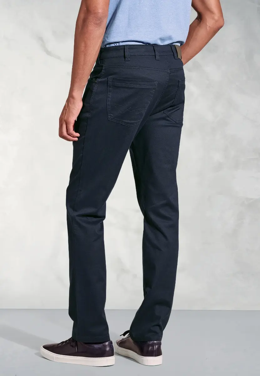 Regular Fit Harrelson Navy Slub Cotton 5 Pocket Trousers - Image 2