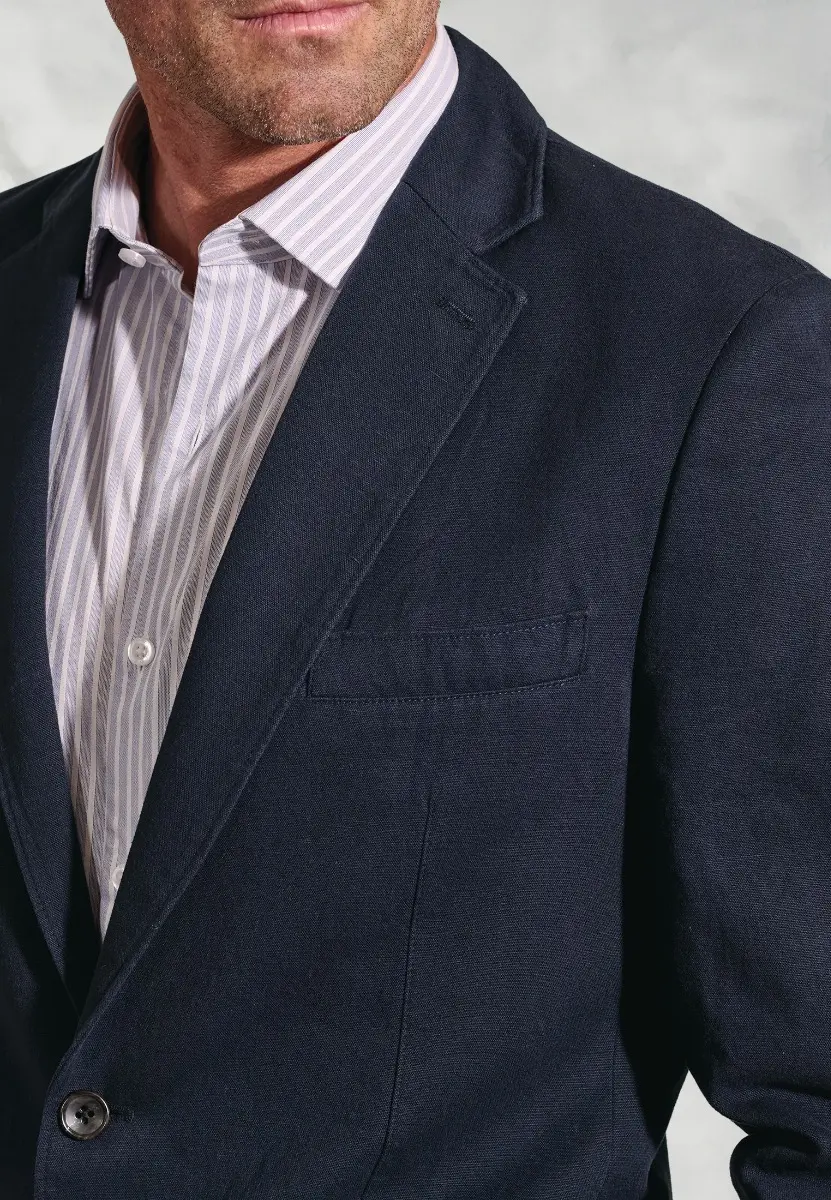 Regular Fit Hemsworth Navy Washed Cotton Linen Jacket - Image 2