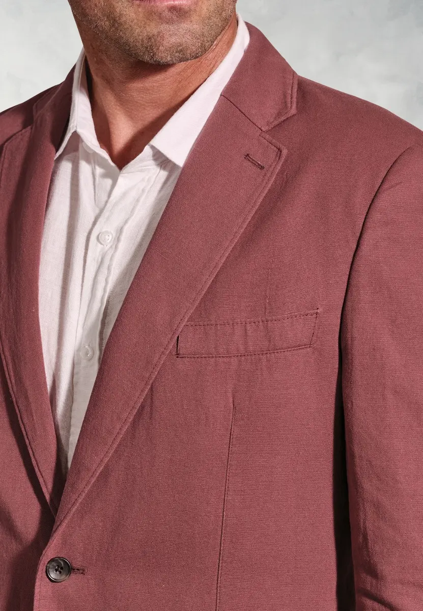 Regular Fit Hemsworth Raspberry Washed Cotton Linen Jacket - Image 2