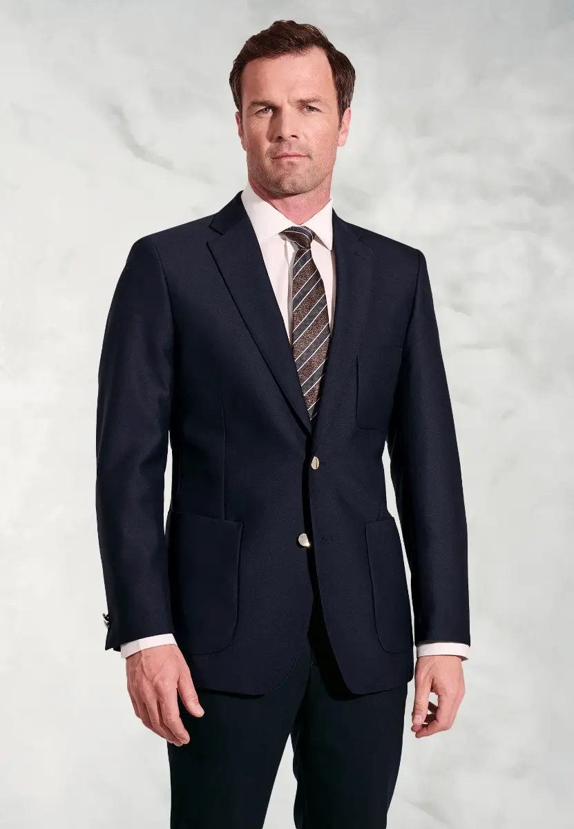 Regular Fit Henley Navy Wool Blend Blazer