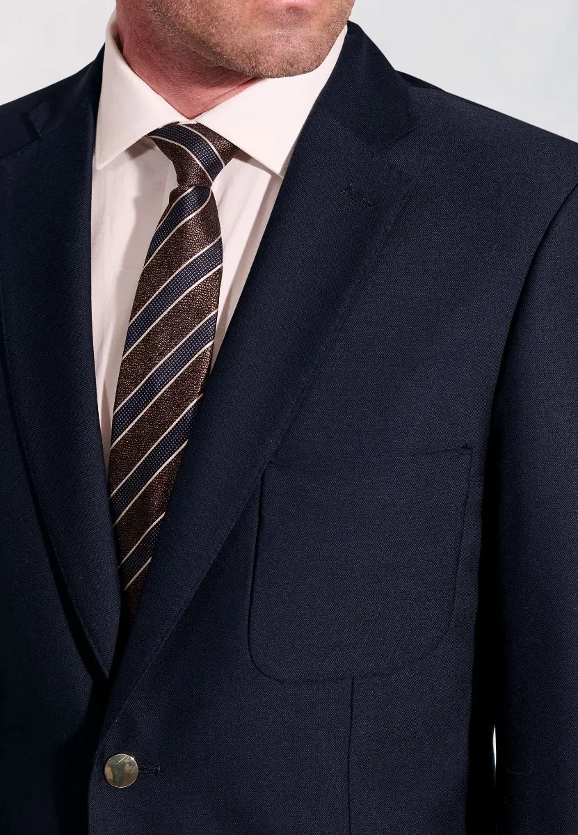 Regular Fit Henley Navy Wool Blend Blazer - Image 2