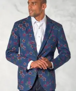 Tailored Fit Henman Blue Floral Print Stetch Cotton Jacket