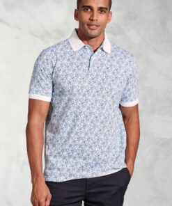 Hiddleston Blue Ditsy Floral Print Polo Shirt