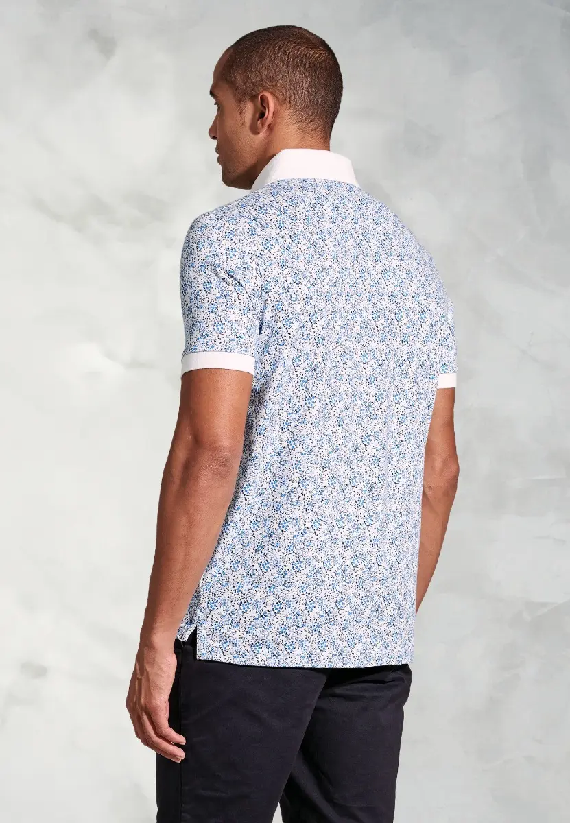 Hiddleston Blue Ditsy Floral Print Polo Shirt - Image 2