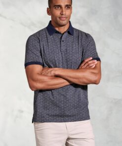 Hiddleston Navy Geometric Print Polo Shirt