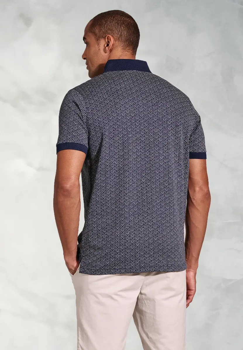 Hiddleston Navy Geometric Print Polo Shirt - Image 2