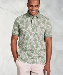 Hiddleston Sage Leaf Print Polo Shirt