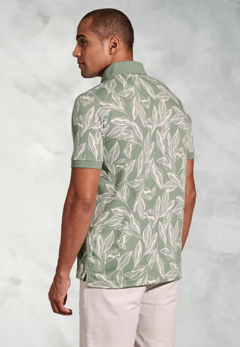 Hiddleston Sage Leaf Print Polo Shirt - Image 2