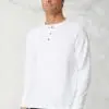 Holkham White Pure Cotton Long Sleeve Henley T-Shirt
