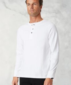 Holkham White Pure Cotton Long Sleeve Henley T-Shirt