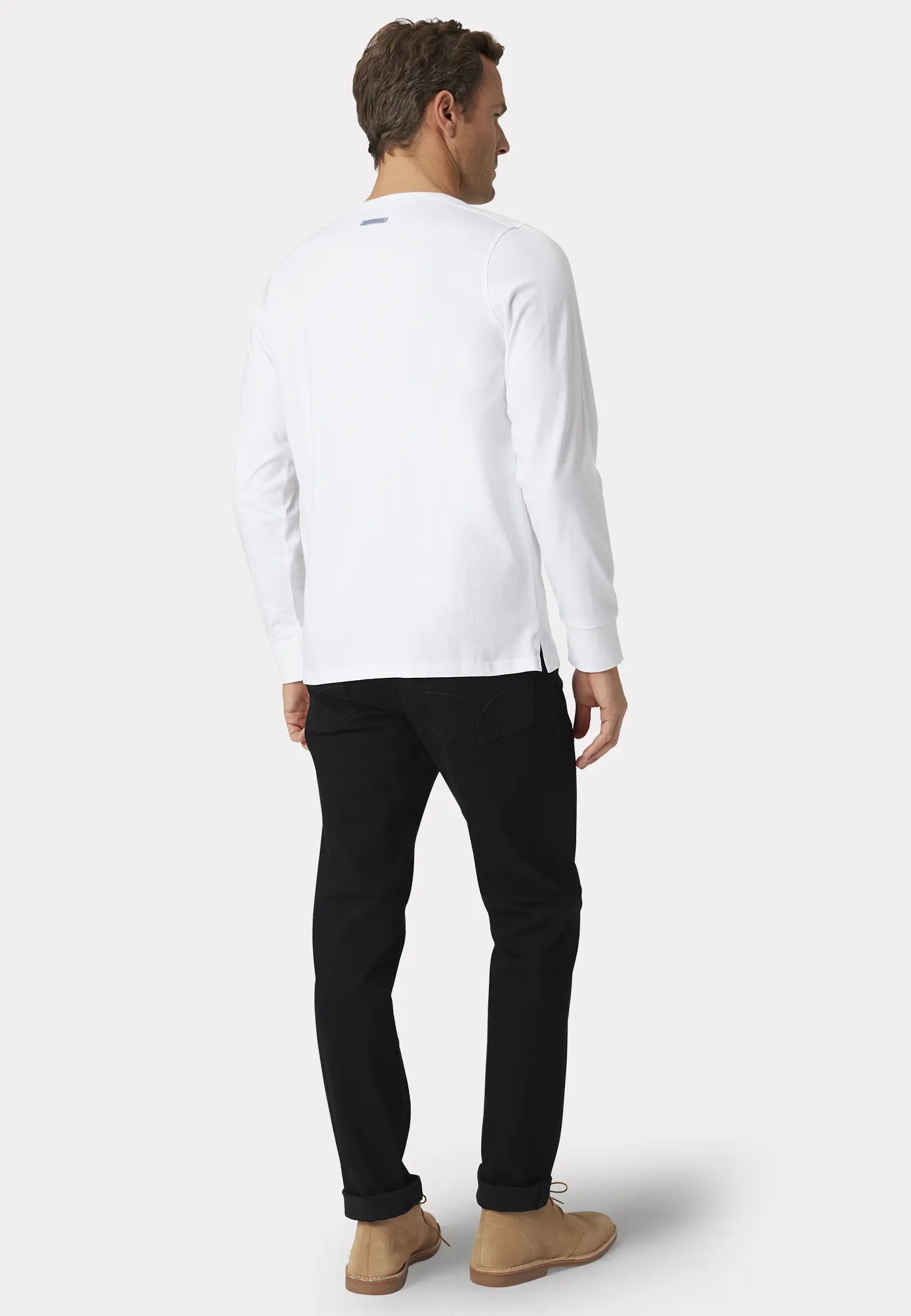 Holkham White Pure Cotton Long Sleeve Henley T-Shirt - Image 2