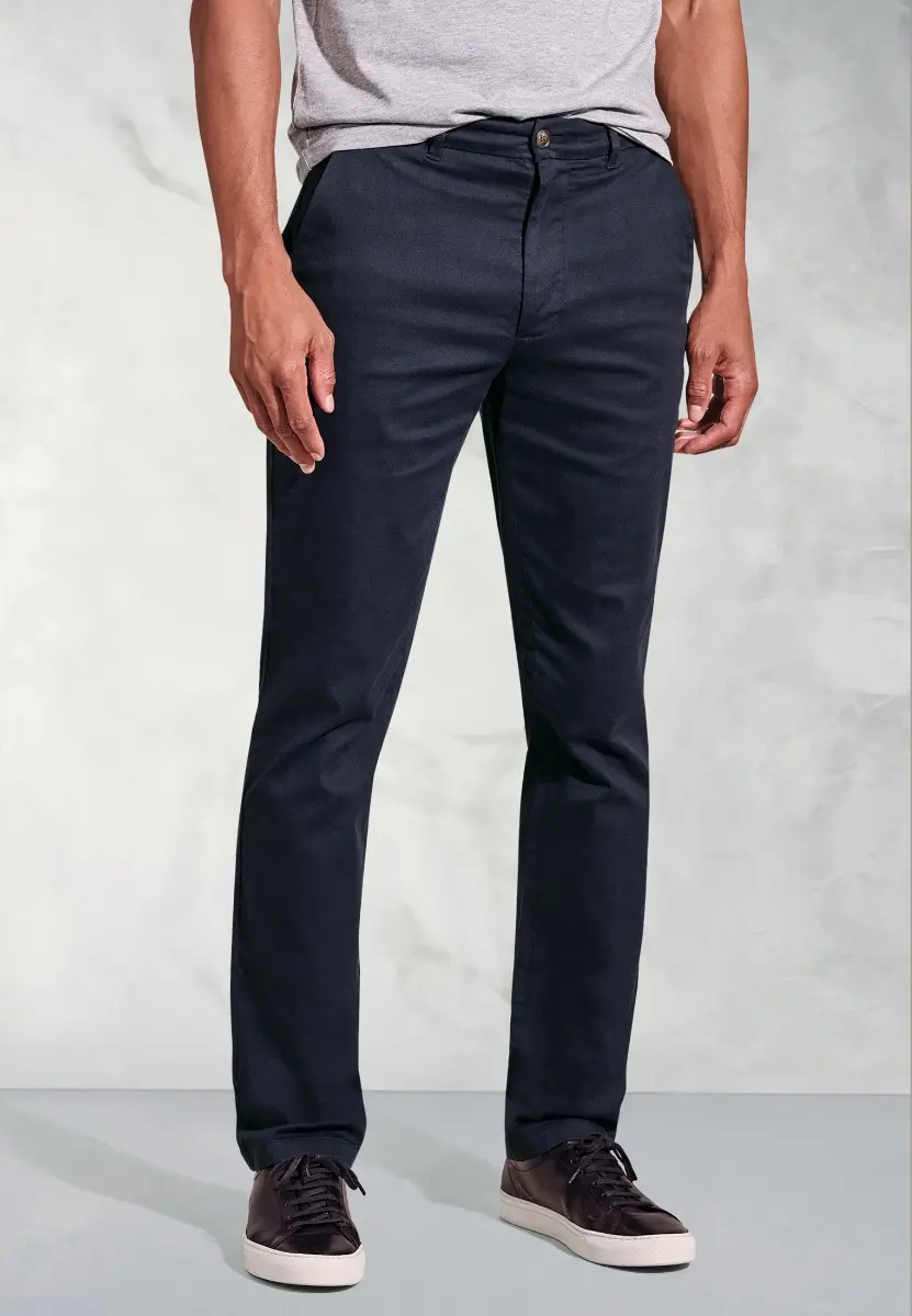 Tailored Fit Holland Navy Sateen Cotton Stretch Trousers