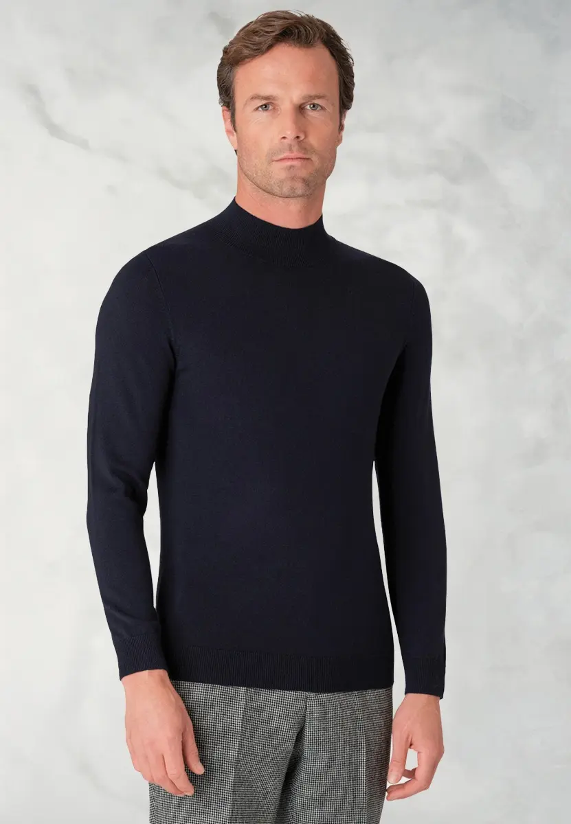Hugo Navy Merino Wool Turtle Neck Jumper