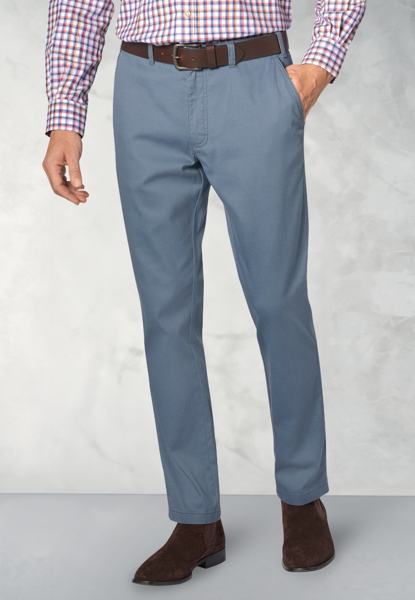 Tailored Fit Illingworth Blue Cotton Stretch Trouser